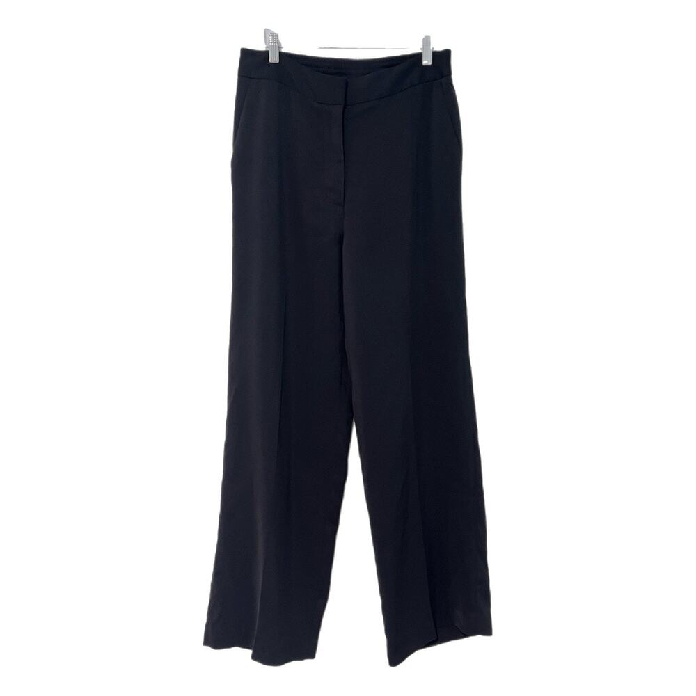 Quince Stretch Crepe Classic Trouser Pants Black Size 12 Pockets 32” Wide Leg